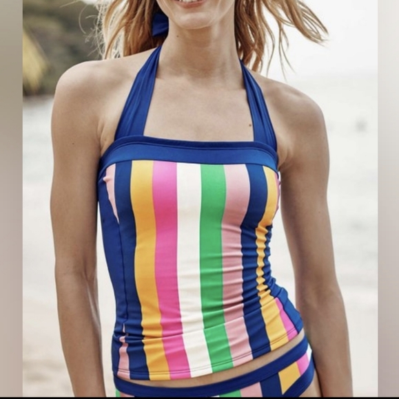 Boden Swim Boden Multicolored Stripe Santorini Halter Tankini